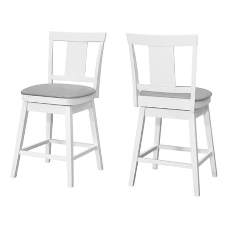 Monarch Specialties Bar Stool, Set Of 2, Swivel, Counter Height, Kitchen, Wood, Pu Leather Look, White, Grey I 1233